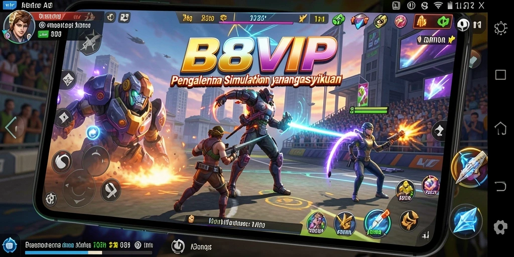 Screenshot gameplay B8VIP yang menunjukkan interaksi dalam dunia virtual.