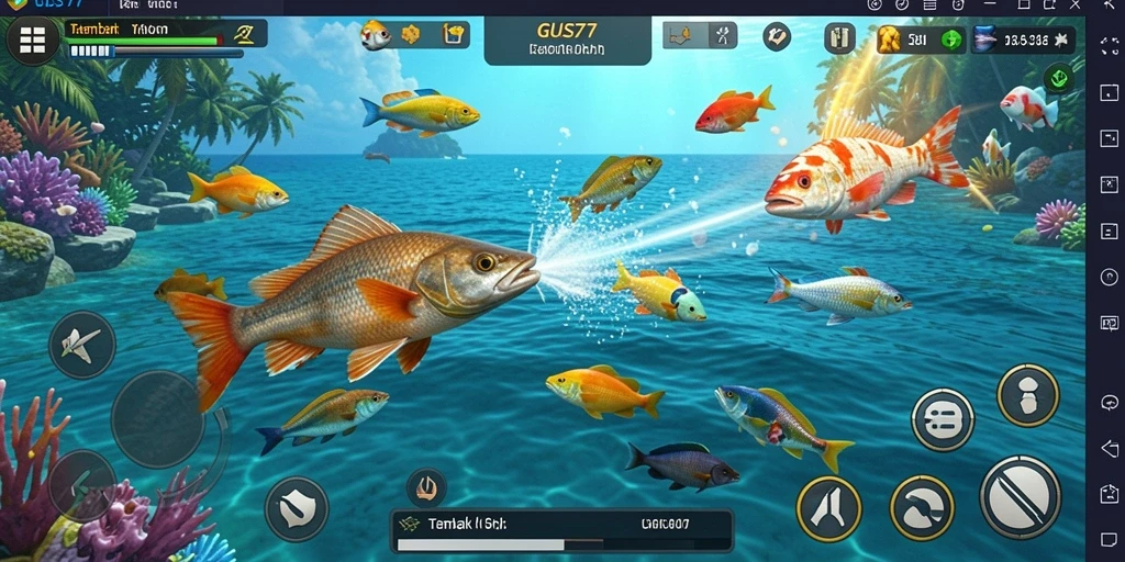 Tampilan gameplay GUS77 yang menampilkan aksi tembak ikan seru.