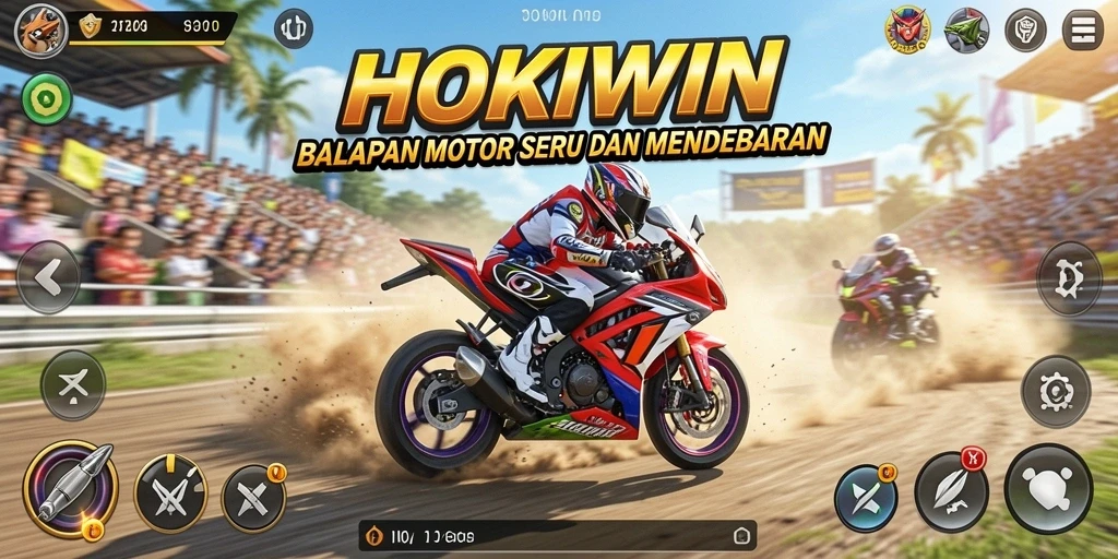 Gameplay HOKIWIN yang mendebarkan dalam balapan motor.