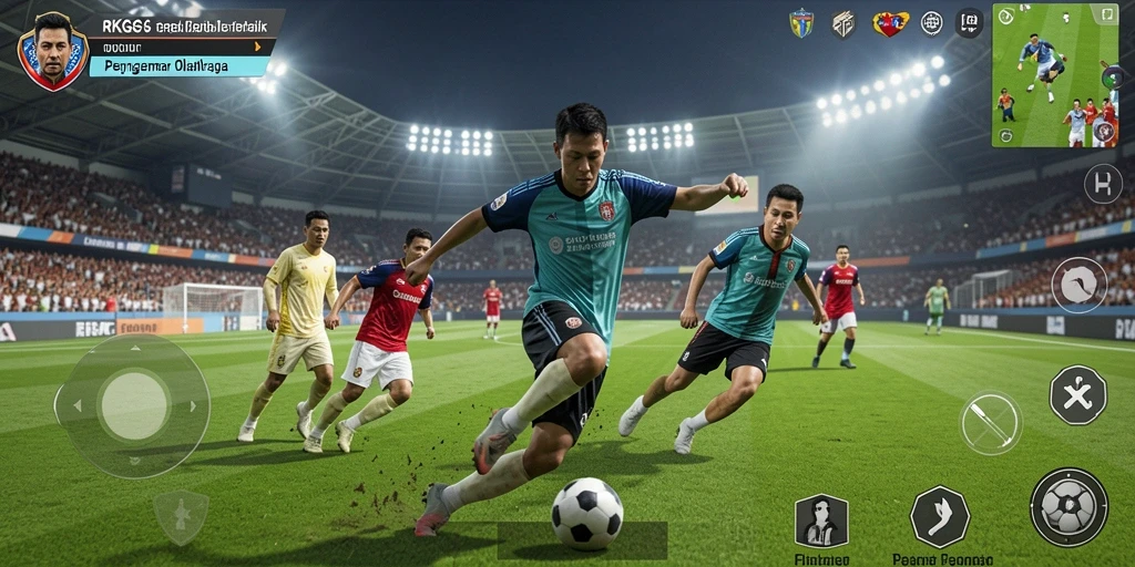 Tampilan gameplay RKGG menampilkan aksi pertandingan sepak bola yang seru.