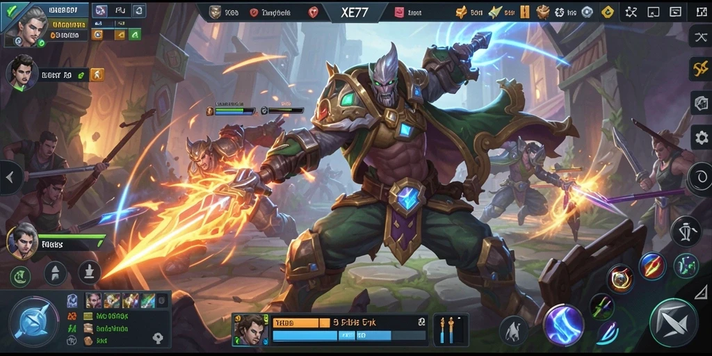 Tangkapan layar menampilkan aksi seru gameplay MOBA XE77.